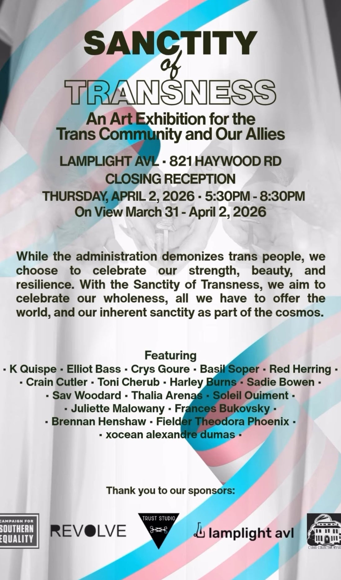ON VIEW 3/31 - 4/2: Sanctity of Transness at Lamplight Gallery